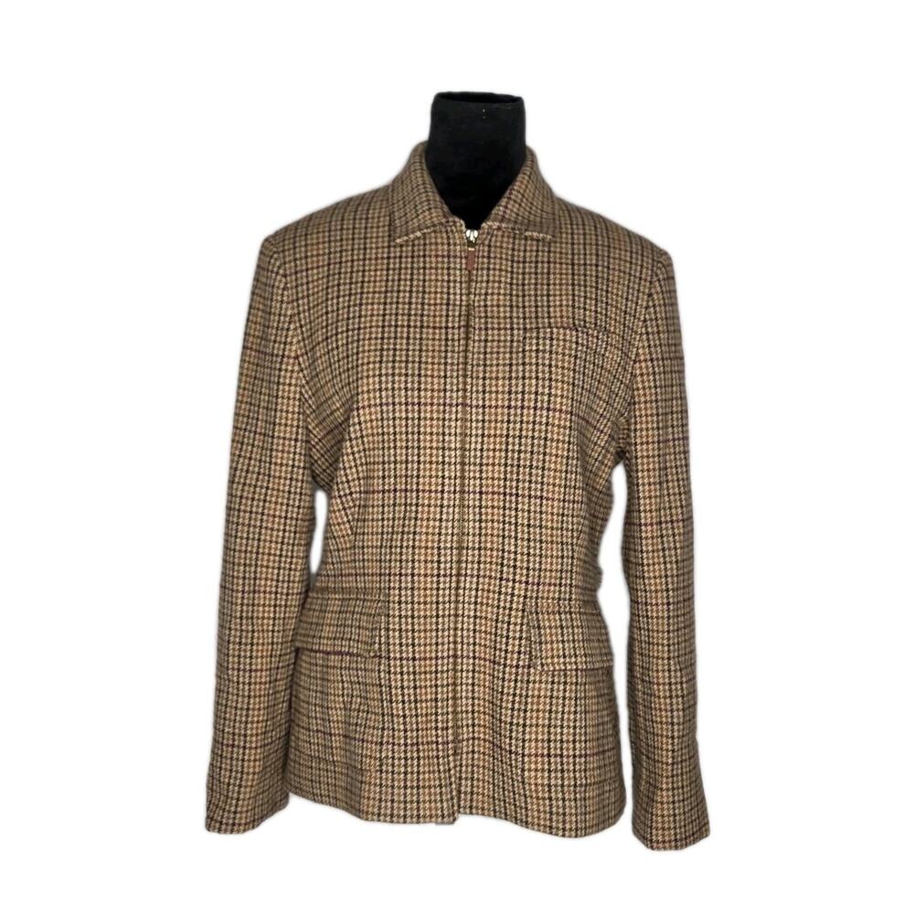 Vtg Lauren Ralph Lauren Wool Houndstooth Plaid Riding Jacket Full Zip Size 8